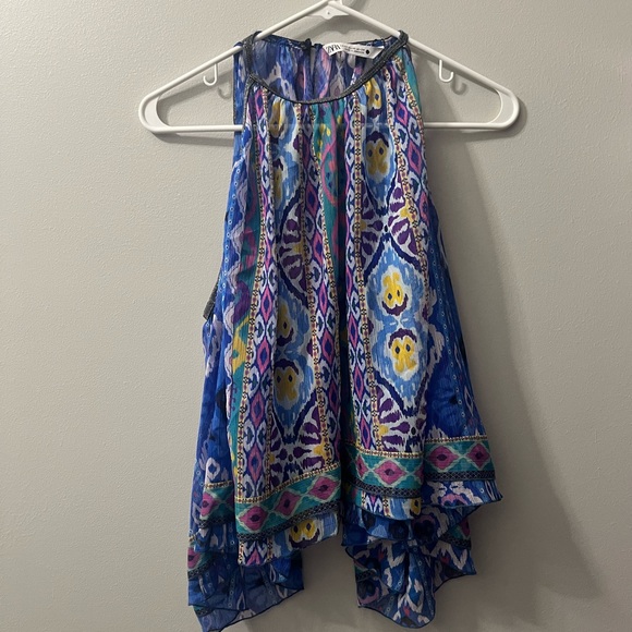 Zara swing halter top geometric print blue NWT small‎ - Picture 2 of 4